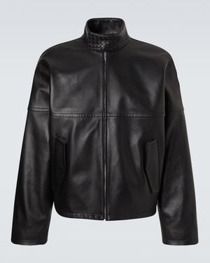 Bottega Veneta Intrecciato Leather Blouson Jacket - Black