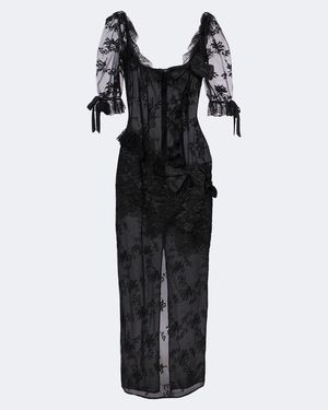 Alessandra Rich Bow-Detail Cotton-Blend Lace Midi Dress - Black