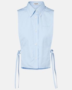 Miu Miu Cutout Cropped Cotton Poplin Shirt - Blue