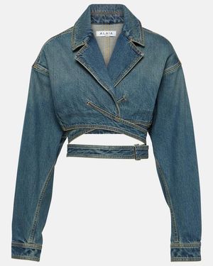 Alaïa Cropped Denim Wrap Jacket - Blue