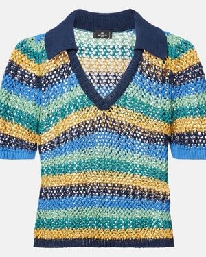 Etro Knitted Striped Cotton-Blend Crop Top - Blue