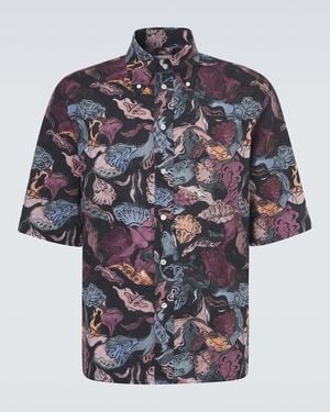 Lemaire Floral Cotton Bowling Shirt - Blue