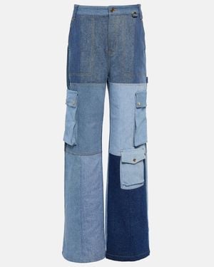 Marine Serre Monogram High-Rise Wide-Leg Jeans - Blue