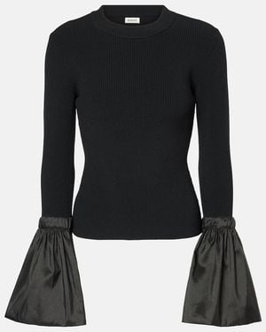 Jonathan Simkhai Agata Taffeta-Trimmed Ribbed-Knit Top - Black
