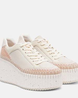 Chloé Nama Leather Wedge Trainers - White