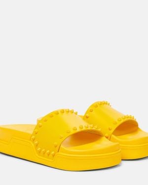 Christian Louboutin Pool Stud Embellished Slides - Yellow