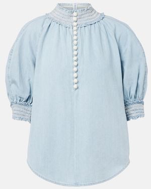 Zimmermann Ascension Balloon-Sleeve Denim Blouse - Blue