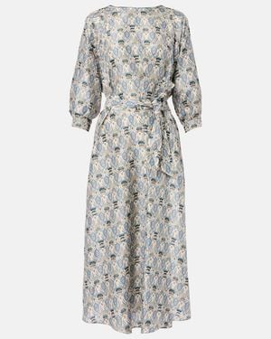 Loro Piana Mila Printed Silk Midi Dress - Grey