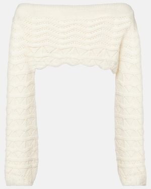 Bananhot Helena Striped Crochet Crop Top - White