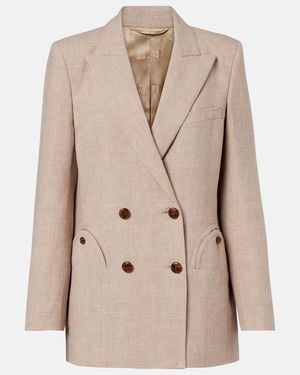 Blazé Milano Everyday Double-Breasted Linen And Wool Blazer - Natural