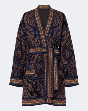 Etro Jacquard Wool-Blend Wrap Cardigan - Blue