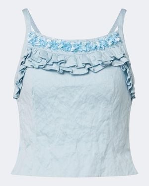 ShuShu/Tong Bow-Detail Embellished Ruffled Top - Blue