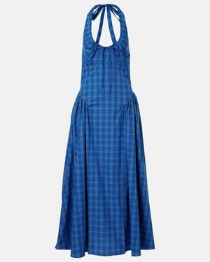 Faithfull the Brand Del Ros Plaid Halterneck Cotton Midi Dress - Blue