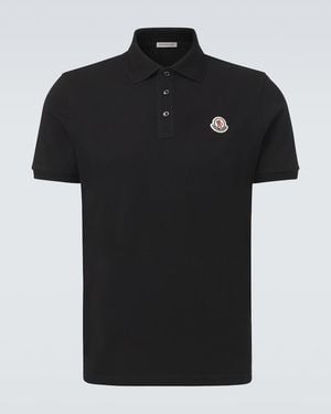 Moncler Logo Cotton Pique Polo Shirt - Black