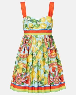 Dolce & Gabbana Printed Cotton Mini Dress - Green