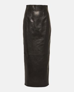 KHAITE Loxley Leather Pencil Skirt - Black