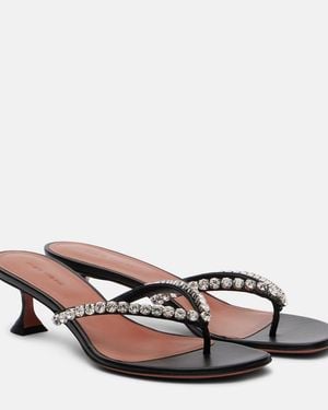 AMINA MUADDI Gigi 45 Embellished Leather Thong Sandals - Brown