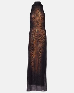 Jean Paul Gaultier Wood Printed Mesh Maxi Dress - Purple