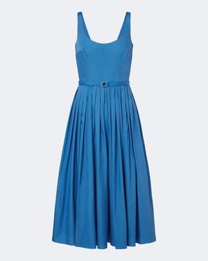 Emilia Wickstead Eglantine Belted Cotton Poplin Midi Dress - Blue
