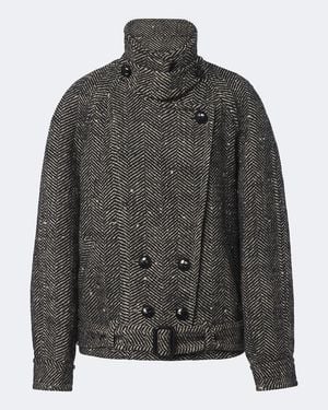 Isabel Marant Elvane Herringbone Wool Peacoat - Gray
