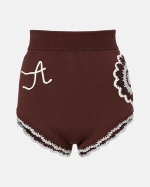 ALÉMAIS Crochet High-Rise Wool-Blend Micro Shorts - Brown