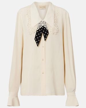 Valentino Ruffled Silk Crepe De Chine Blouse - Natural