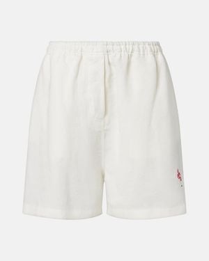 Prada Shorts De Lino Bordados - Blanco