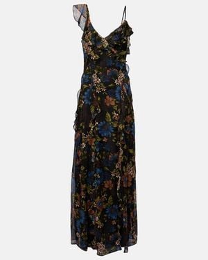 Veronica Beard Madeline Ruffled Floral Silk Maxi Dress - Black