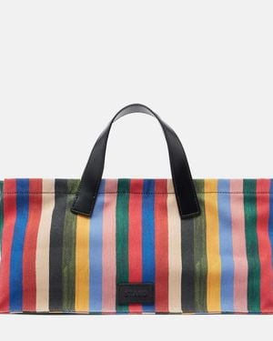 STAUD Port Medium Striped Canvas Tote Bag - Blue