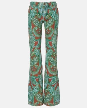Etro Jeans Anchos De Tiro Alto Con Paisley - Verde