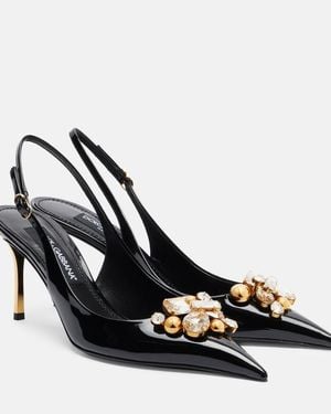 Dolce & Gabbana Embellished Patent Leather Slingback Court Shoes - Black