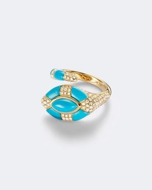 SHAY Ring Riviera Aus 18Kt Gelbgold Mit Diamanten Und Tuerkisen - Blau
