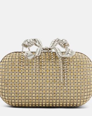 Self-Portrait Crystal-Embellished Box Clutch - Metallic