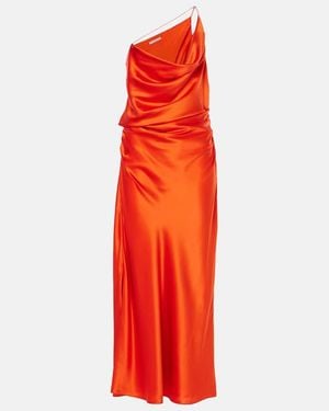 The Sei One-Shoulder Silk Satin Midi Dress - Red