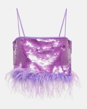GIUSEPPE DI MORABITO Feather-Trimmed Sequined Crop Top - Purple