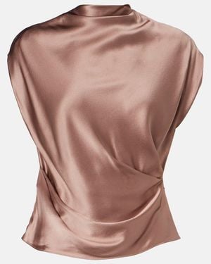 The Sei Draped Silk Satin Top - Pink