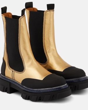 Ganni Metallic Leather Chelsea Boots - Black