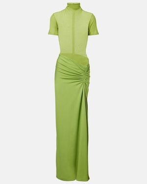 Christopher Esber Fusion Gathered Ribbed-Knit Gown - Green