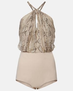 Elie Saab Bedruckter Body Aus Seiden-Chiffon - Natur