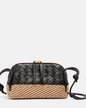 Bottega Veneta Schultertasche Concert Aus Leder Und Raffiabast - Schwarz