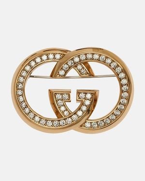 Gucci Brosche Interlocking G Mit Kristallen - Mettallic