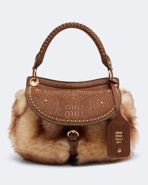 Miu Miu Verzierte Tote Bag Rendez-Vous Aus Shearling - Braun