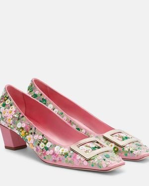Roger Vivier Belle Vivier Beaded Satin Pumps - Pink