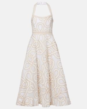 Rebecca Vallance Irena Embroidered Halterneck Midi Dress - White