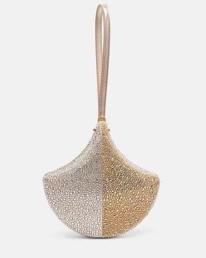 BVLGARI Clutch Ginkgo Aus Veloursleder Mit Kristallen - Weiß