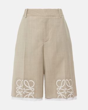 Loewe Anagram Cutout Wool Bermuda Shorts - Natural