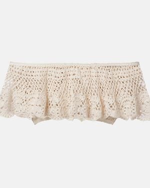 Anna Kosturova Filigree Crochet Off-Shoulder Cotton Crop Top - Natural