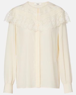 Chloé Lace-Trimmed Silk Crepe De Chine Blouse - White