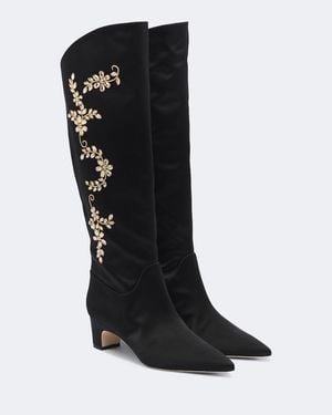 Manolo Blahnik Dispasa Embellished Satin Knee-High Boots - Black