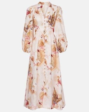 Zimmermann Ascension Floral Linen Midi Dress - Pink